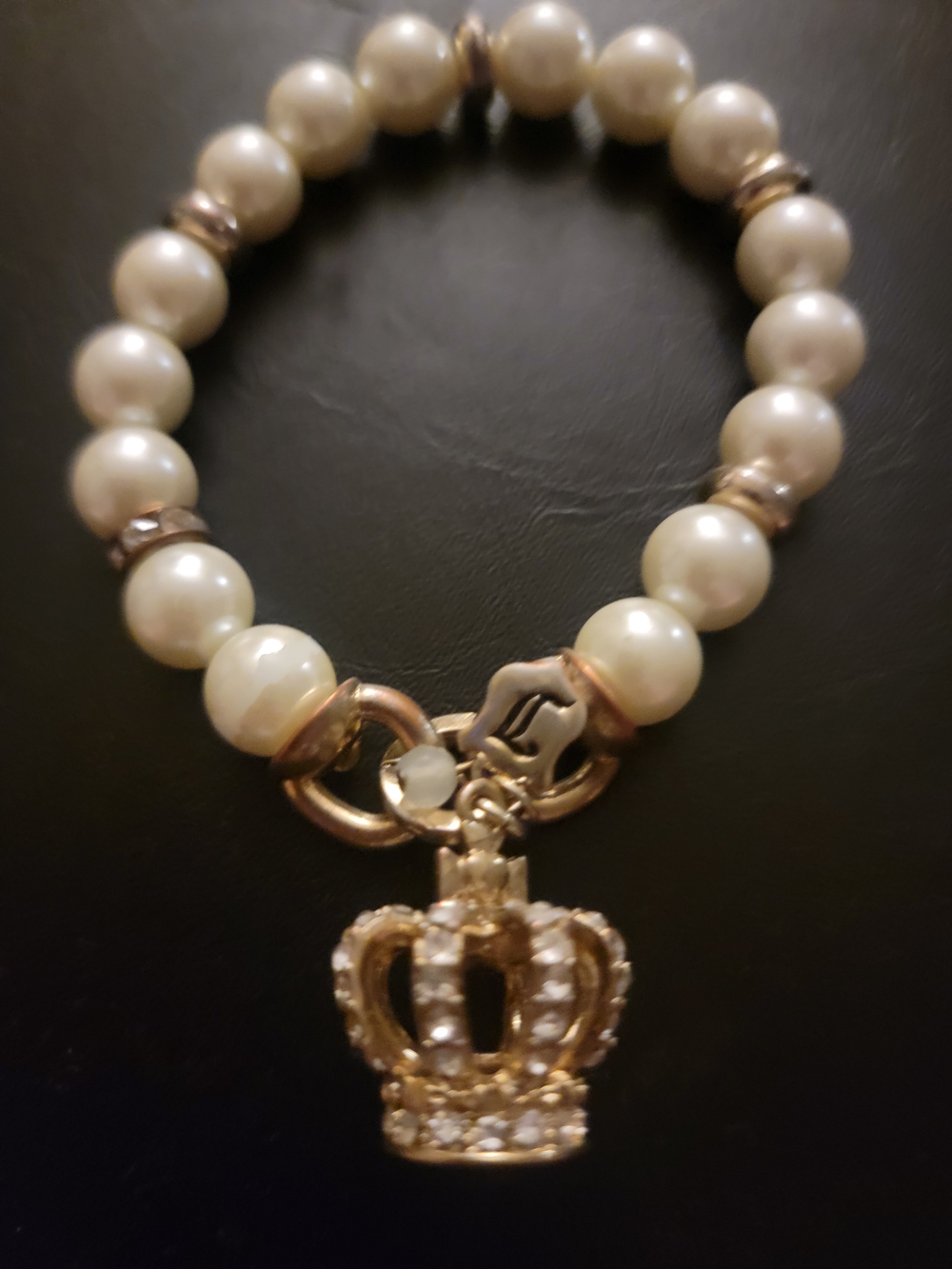 Pearl Bead Bracelet with Gold Crown Charm - Women's Jewelry Juicy Couture